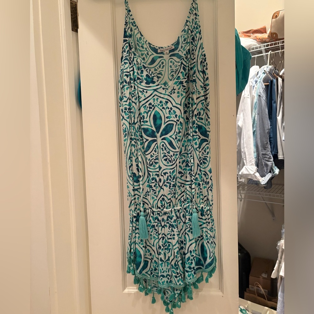 Blue Batik Short Romper with Tassels